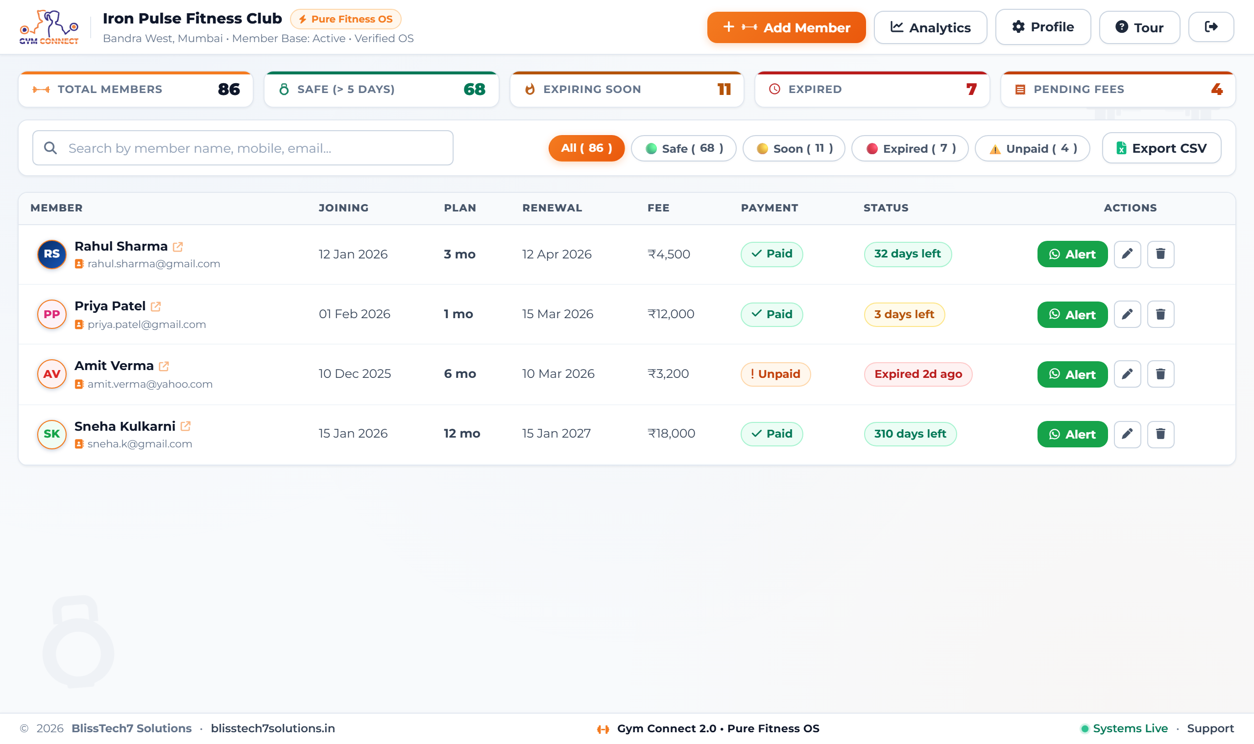 Gym Dashboard Preview